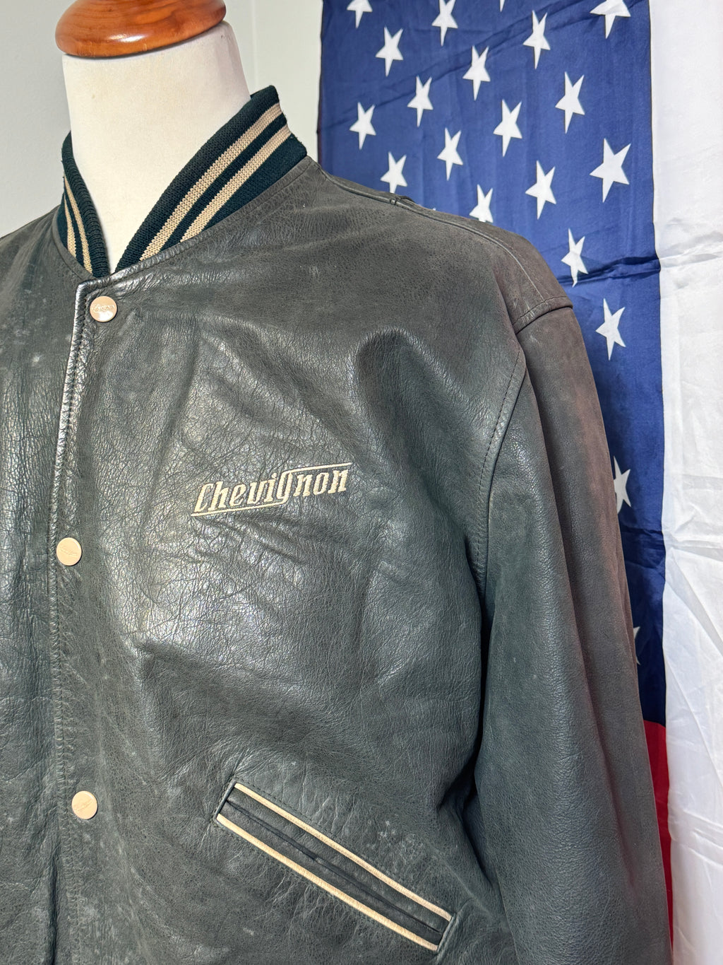 Vintage Chevignon skinn-bomberjakke