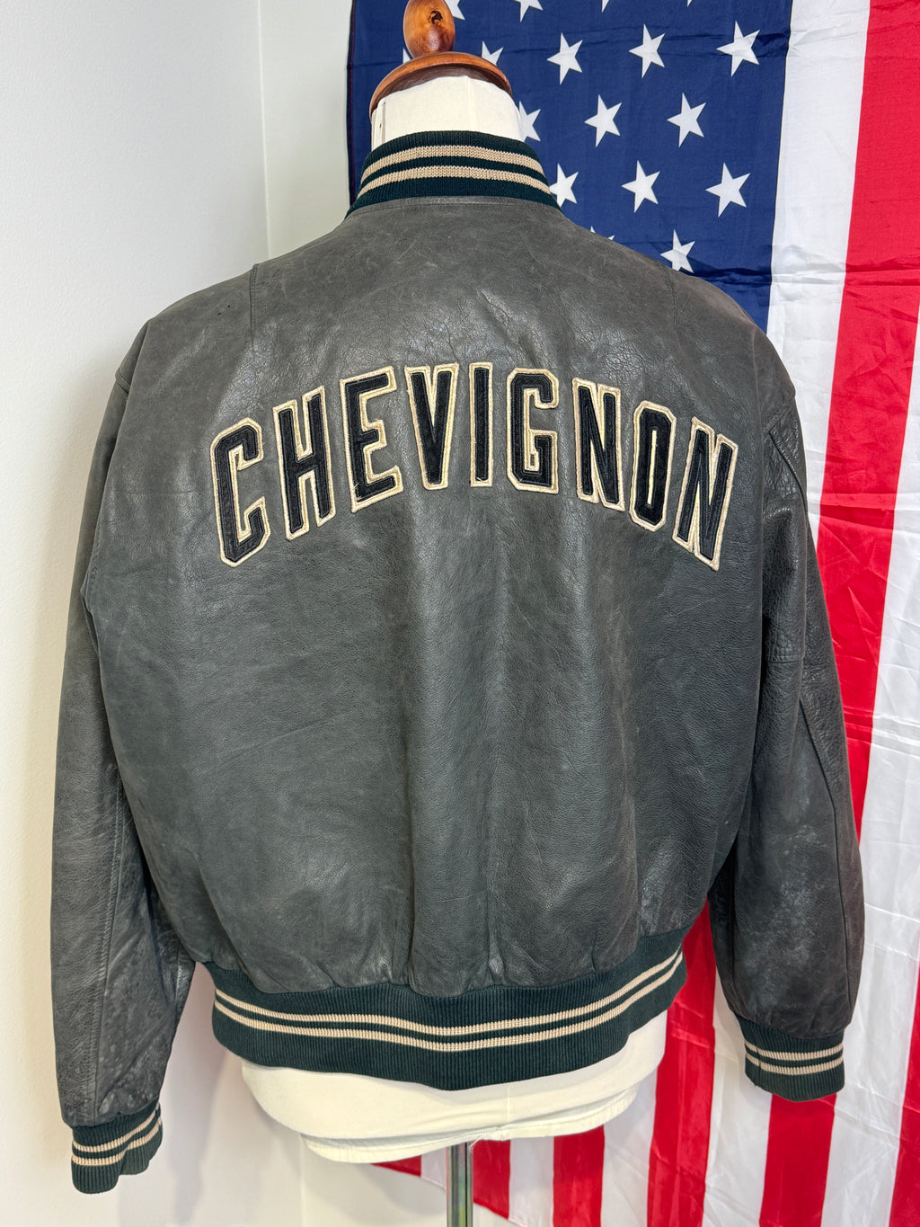 Vintage Chevignon skinn-bomberjakke