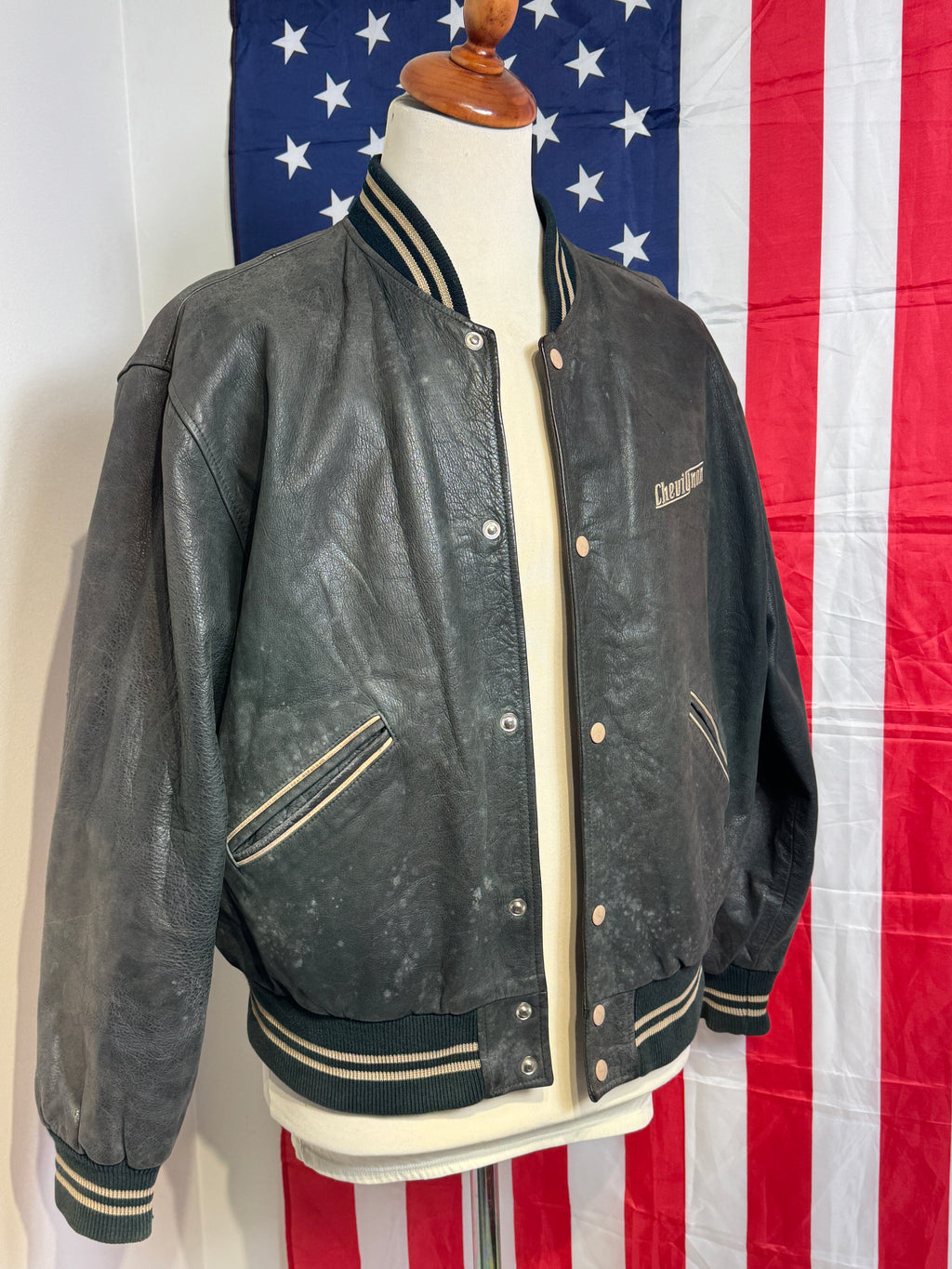 Vintage Chevignon skinn-bomberjakke