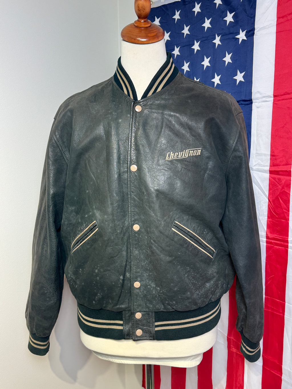 Vintage Chevignon skinn-bomberjakke